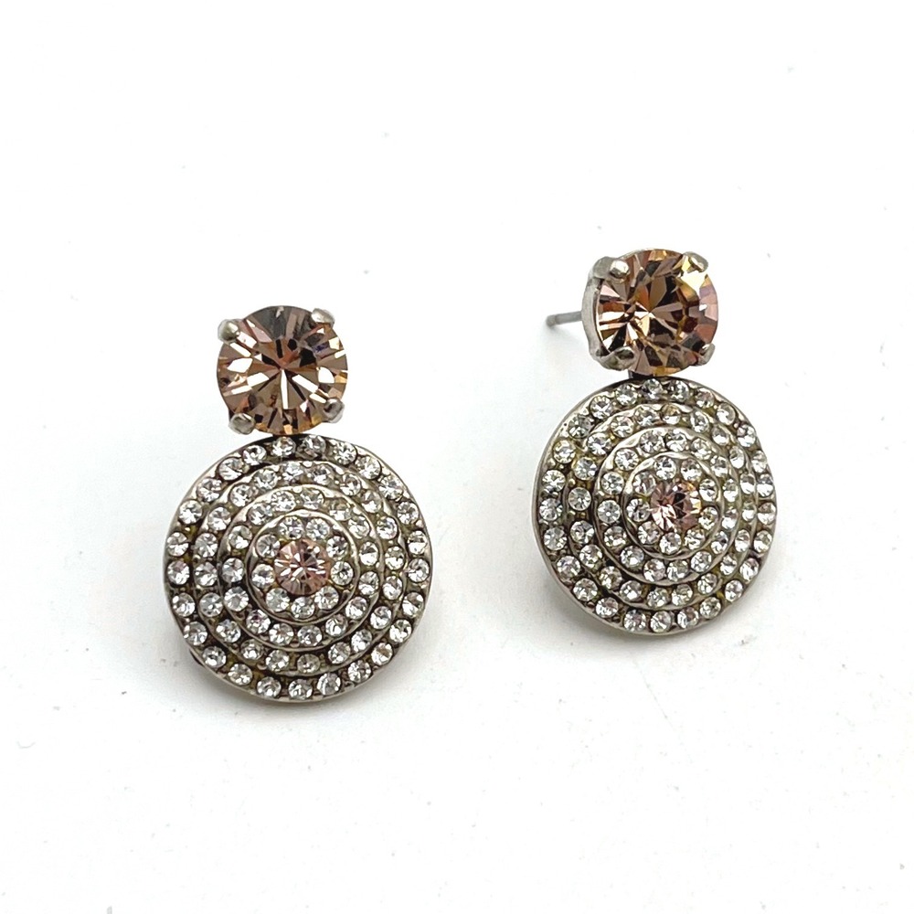 Sorrelli Crystal Drop Earrings Champagne Clear Pave Round Antique Silver Tone